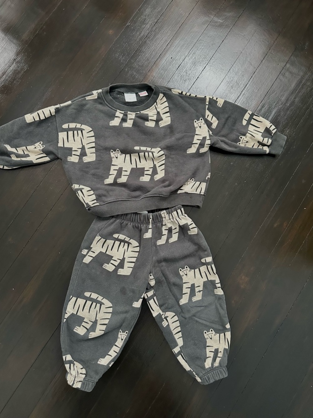 ZARA Kids Sweatshirt & Jogger Set with White Tiger Print